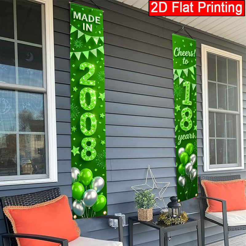 TEMU 2d Flat, 2d Door Banner, 2pcs 2d Flat Happy 18th Birthday Door Banner Flag Made In 2008 Porch Sign Green Cheers To Birthday Party Hanging Banner