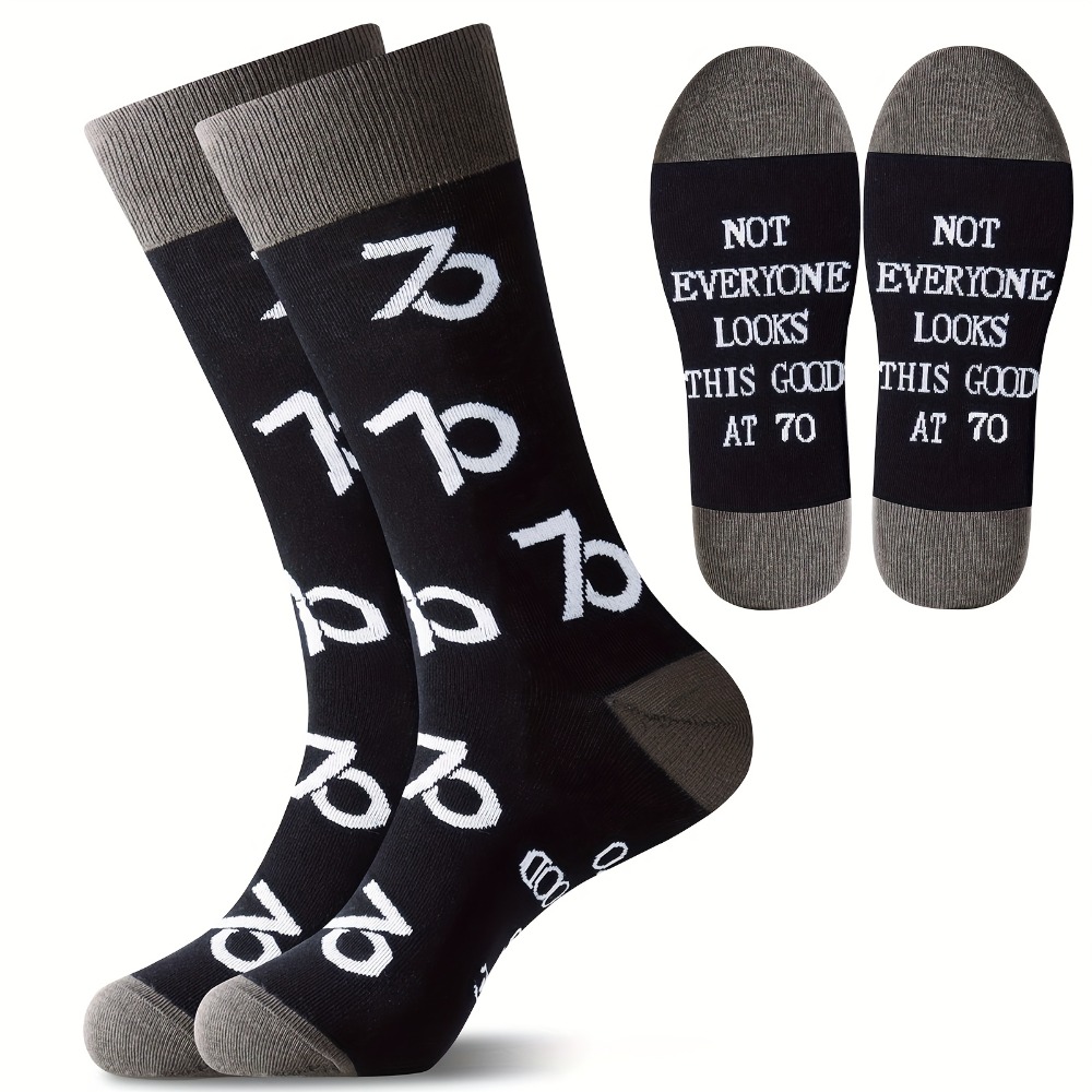 TEMU 1-pair Novelty 70th Birthday Socks Suitable For - Funny Gift For, Grandpa, Husband - 70 Year Old Themed With Print - Machine Washable For 70th