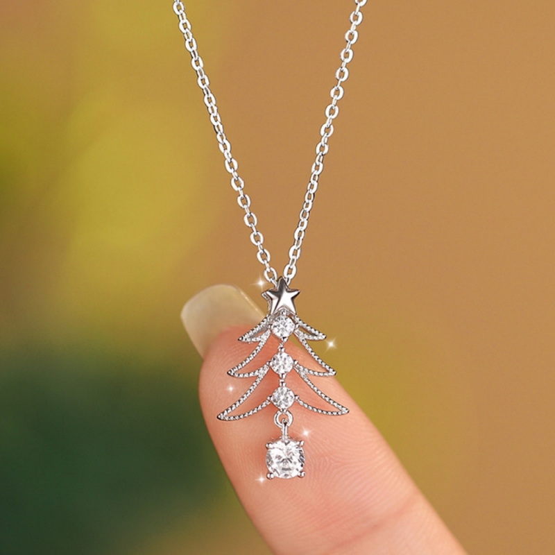 Women's Blingbling Zirconia Christmas Tree Necklace