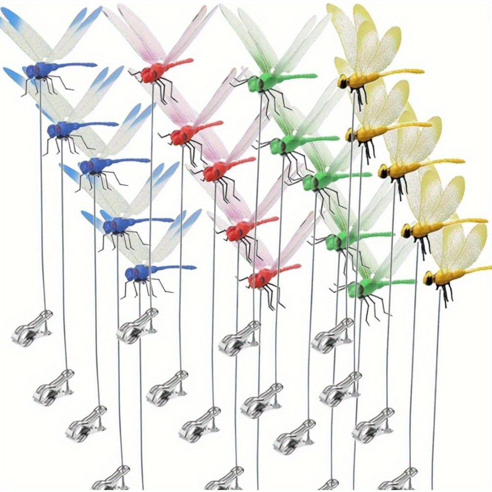8Pcs 3D Artificial Dragonfly Hat Clips - Waterproof Multicolor Garden Decor With Spring Clasps
