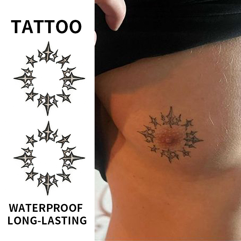 Image of Realistic Star Temporary Tattoo Stickers- Gothic Black Star Tattoos Women& Men, Waterproof Long-lasting Body Art Decals, Y2k Chest, Collarbone, Shoulder& Wrist Fashion Accessories