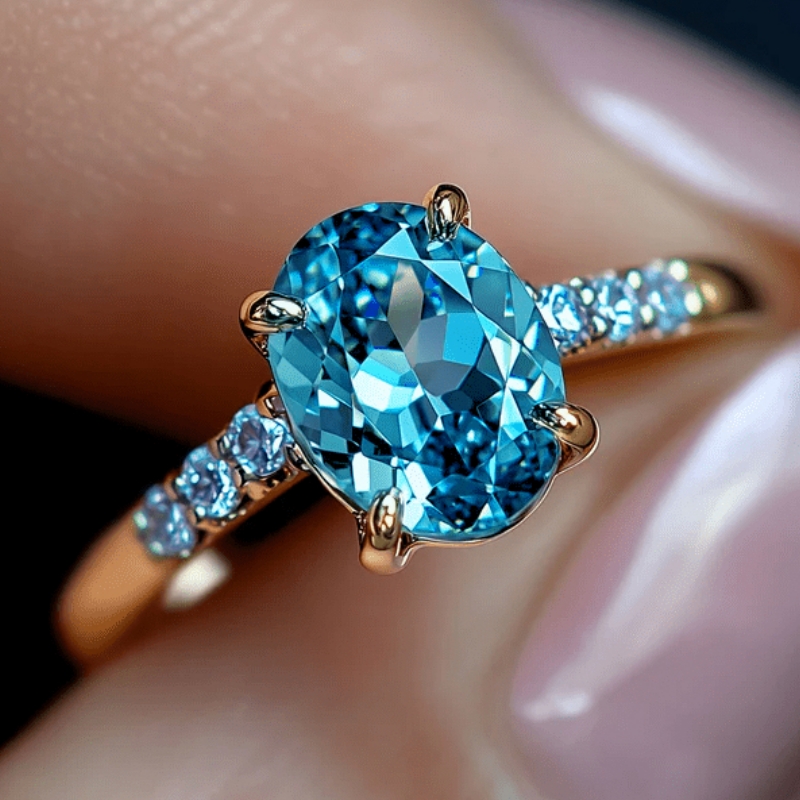 E-shop Wunderschöner 4- Einfassung Meerblauer Zirkonia Ring für Damen Verlobungs- und Hochzeits Schmuck, Perfektes Valentinstagsgeschenk
