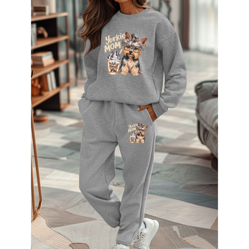 

Women's Sweatshirt And Sweatpants Set Featuring Yorkshire Terrier Glasses For Yorkie Moms.