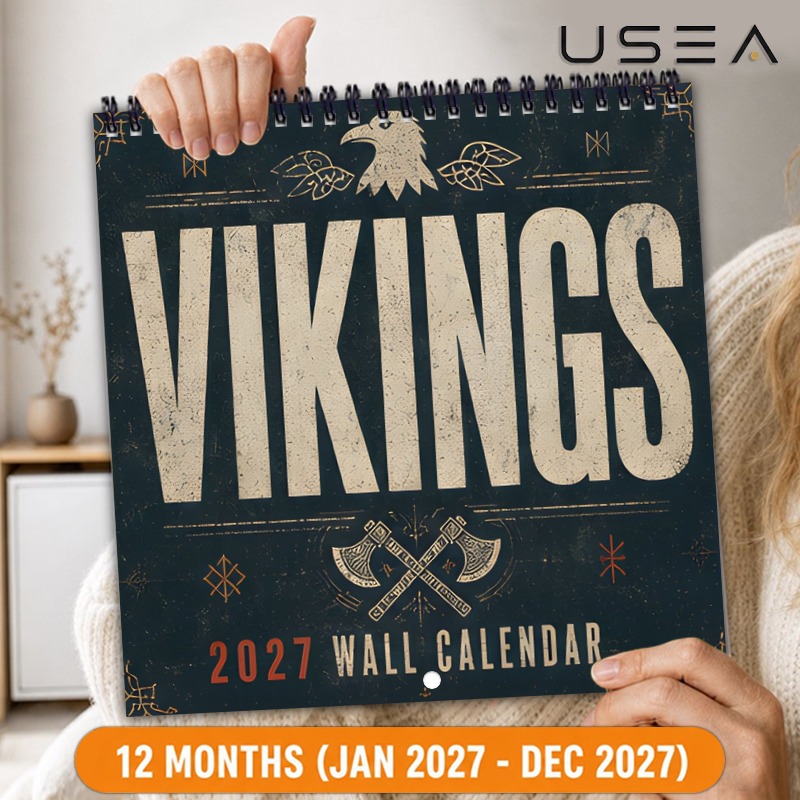 TEMU . 2027 Wandkalender, Wikinger Wandkalender 2027, 12-Monats-Jahresplaner, Monatsplaner, Gewohnheitstracker, Doppel-Drahtspiralbindung, 8,3 x 8,3