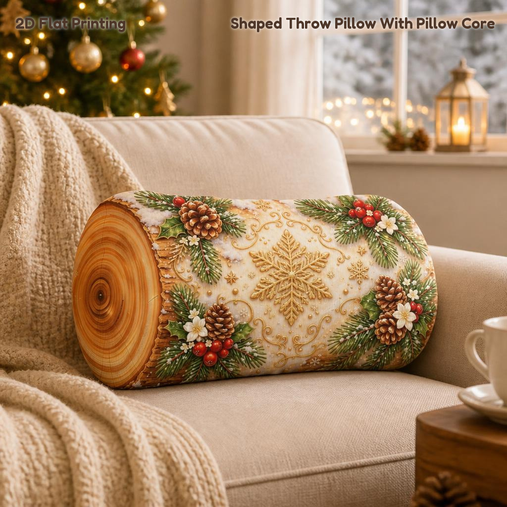 TEMU 1pc Christmas Golden Snowflake Log Graphic 2d Flat Printing Shaped Stuffed Throw Pillow Decorative Cushion Pillow For Gift Bedroom Sofa Room