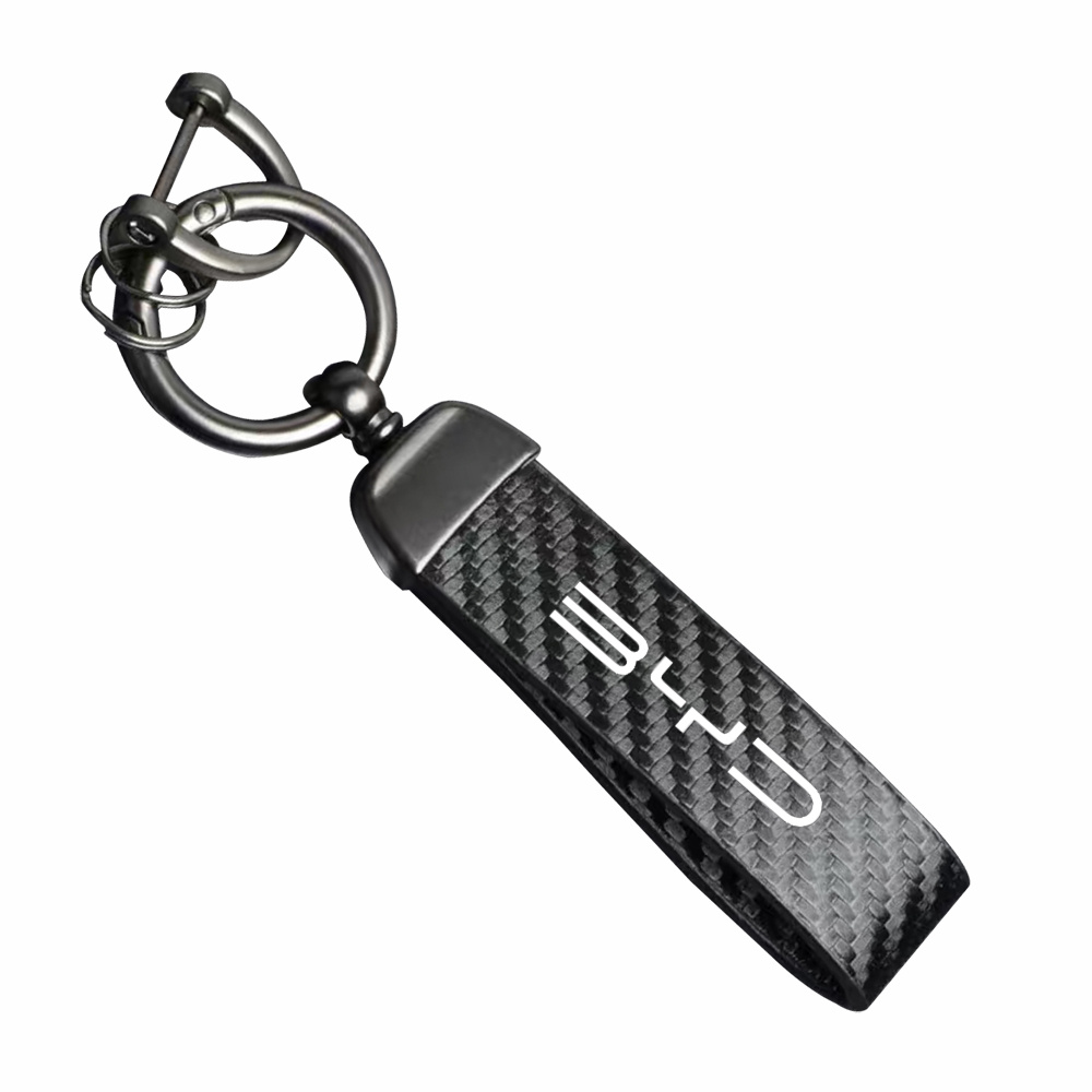 TEMU Car Carbon Fiber Style Keychain Carbon Fiber Pu Leather Key Chain For Byd 3 Plus Dolphin Ev E0