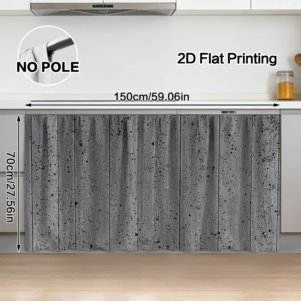 TEMU Panel de cortina de cocina semitransparente estilo granja , 1 pieza, 2D - Panel de ventana con salpicaduras grises desgastadas, adecuado para