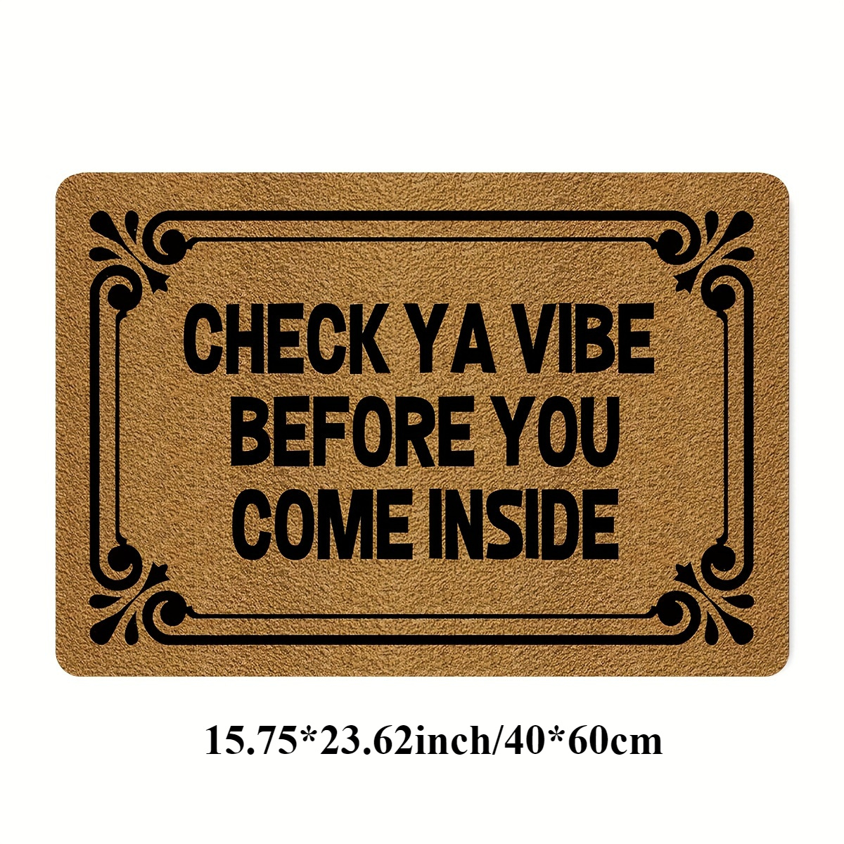 TEMU Fun Welcome Mat With "check Your Vibe" Design - Machine Washable Polyester Pad, Suitable For Indoor/outdoor Use, Holidays, Front Door And Home