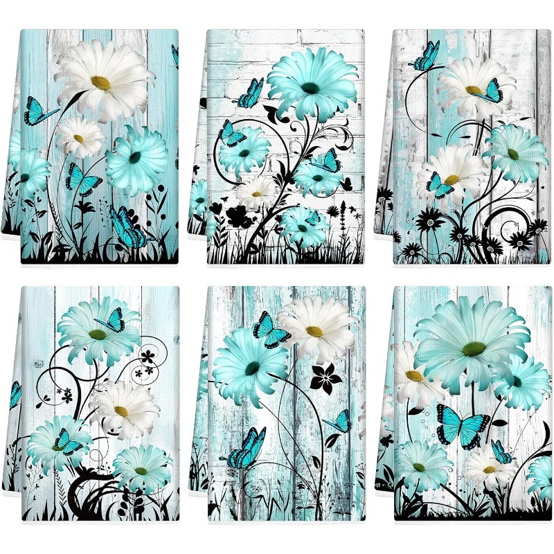 

6-pack Super Soft Polyester Towels, 18x26 Inches, Modern Daisy And , Machine Washable, Woven Decorative Towels For Valentine's Day, Reusable Soft Towels For Home Decor