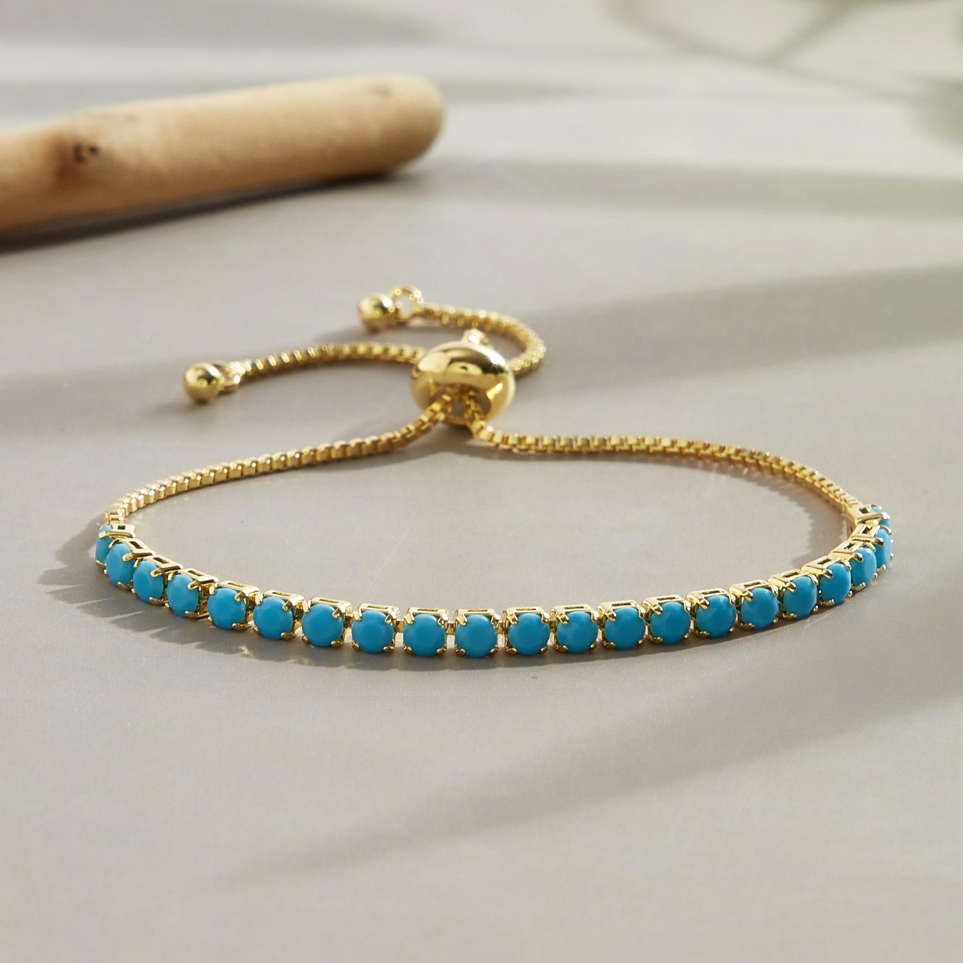 Turquoise Single Row Bracelet With Adjustable Sliding Design, Fashionable And Cute Hand Accessory