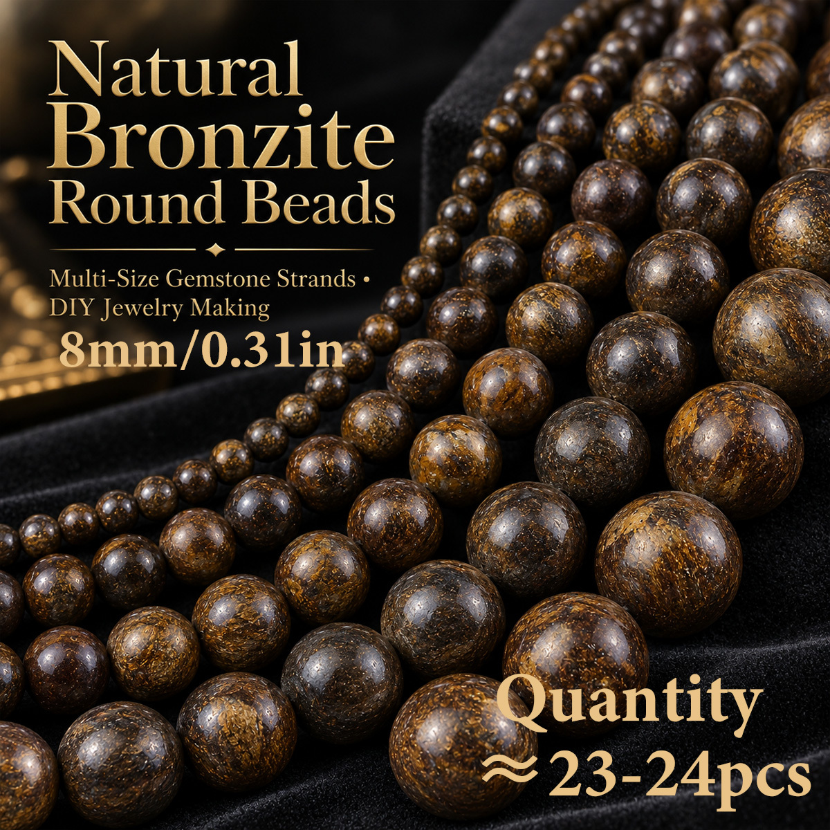 Natural Bronze-Gray Stone Round Loose Beads for DIY