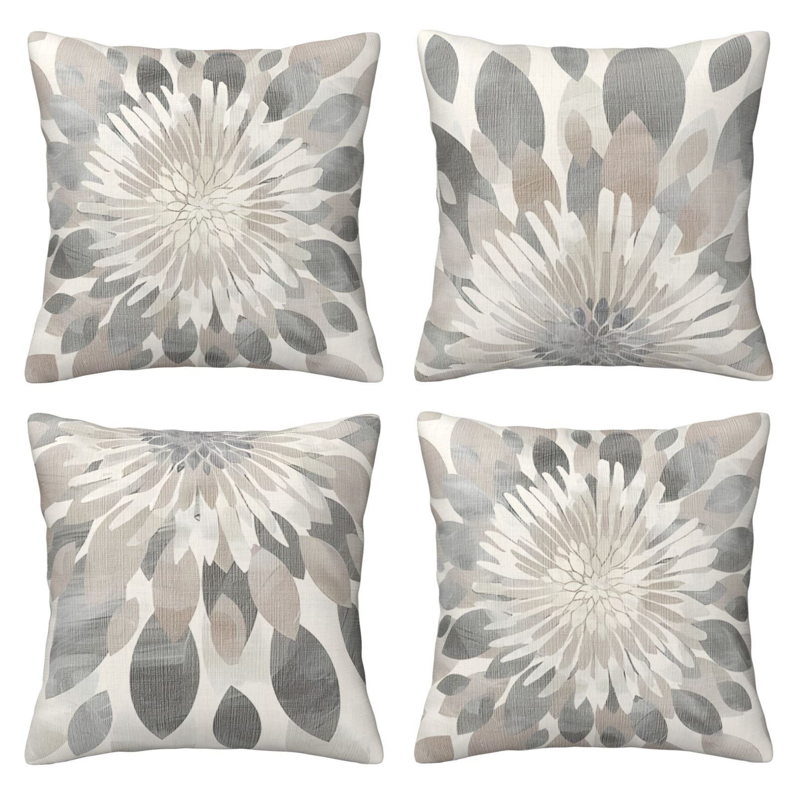 

4-pack Modern Throw Pillow Covers, Gray Blooming , Decorative Cases With Zipper, Machine Washable, Single-sided, For Sofa, Bedroom, Office Chair - Decor (18x18 Inches, No Filling)