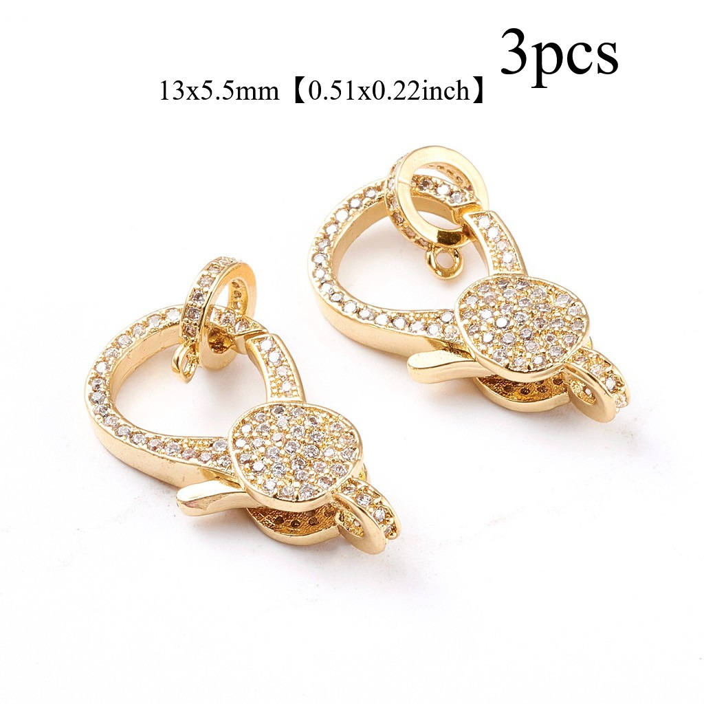 TEMU 3pcs Brass Micro Pave Clear Cubic Clasps, Long-lasting Plated, 18k Plated, 26x13x5.5mm, Hole: 2mm, Clasp For Bracelet Necklace Jewelry Making