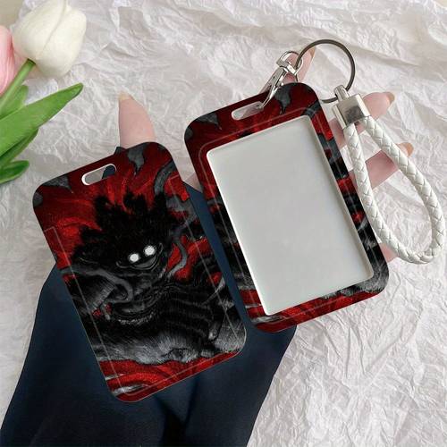 Durable Plastic ID Badge Holder with Lanyard & - Transparent Window & Japanese Shadow /Oni Mask Pattern - Compatible with Credit, Metro, Bus Cards - Card Holder for Nurses, , Students, Anime Fans - Scratch-Resistant & - Stylish ID Badge Case for Work, School, - Compatible with ID Badges & Keys
