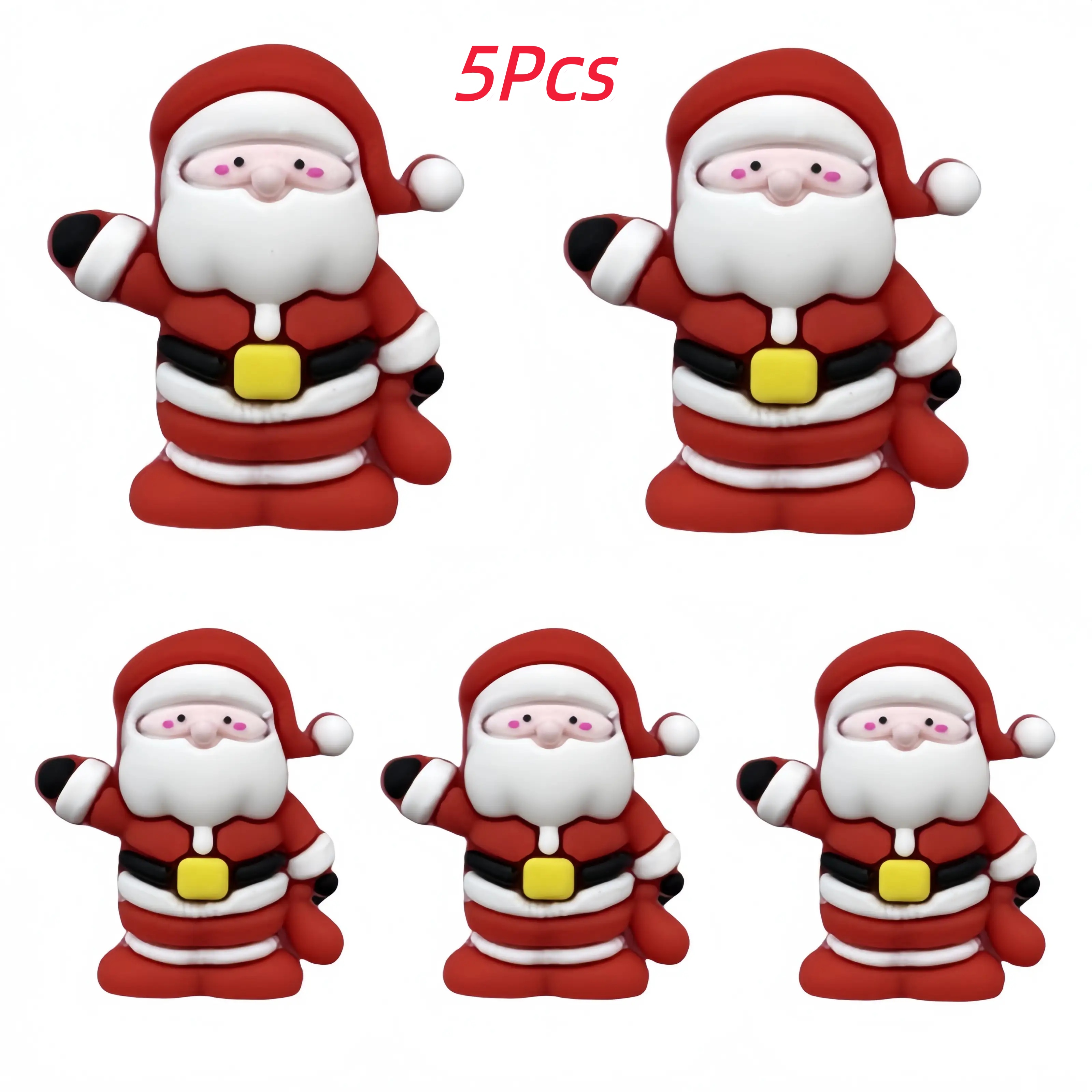 5pcs Santa Claus 3d Silicone Beads - Christmas Beads With Golden Clasps, Non-toxic Diy Craft Materials, Suitable For/ Pen Decorations