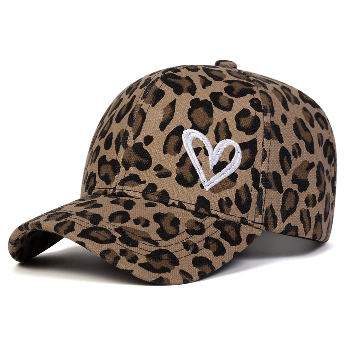 Image of 1 Women's Leopard Print Heart Baseball Cap, Adjustable Casual Hat, Suitable For Spring And Autumn Travel, , And Beach Vacations