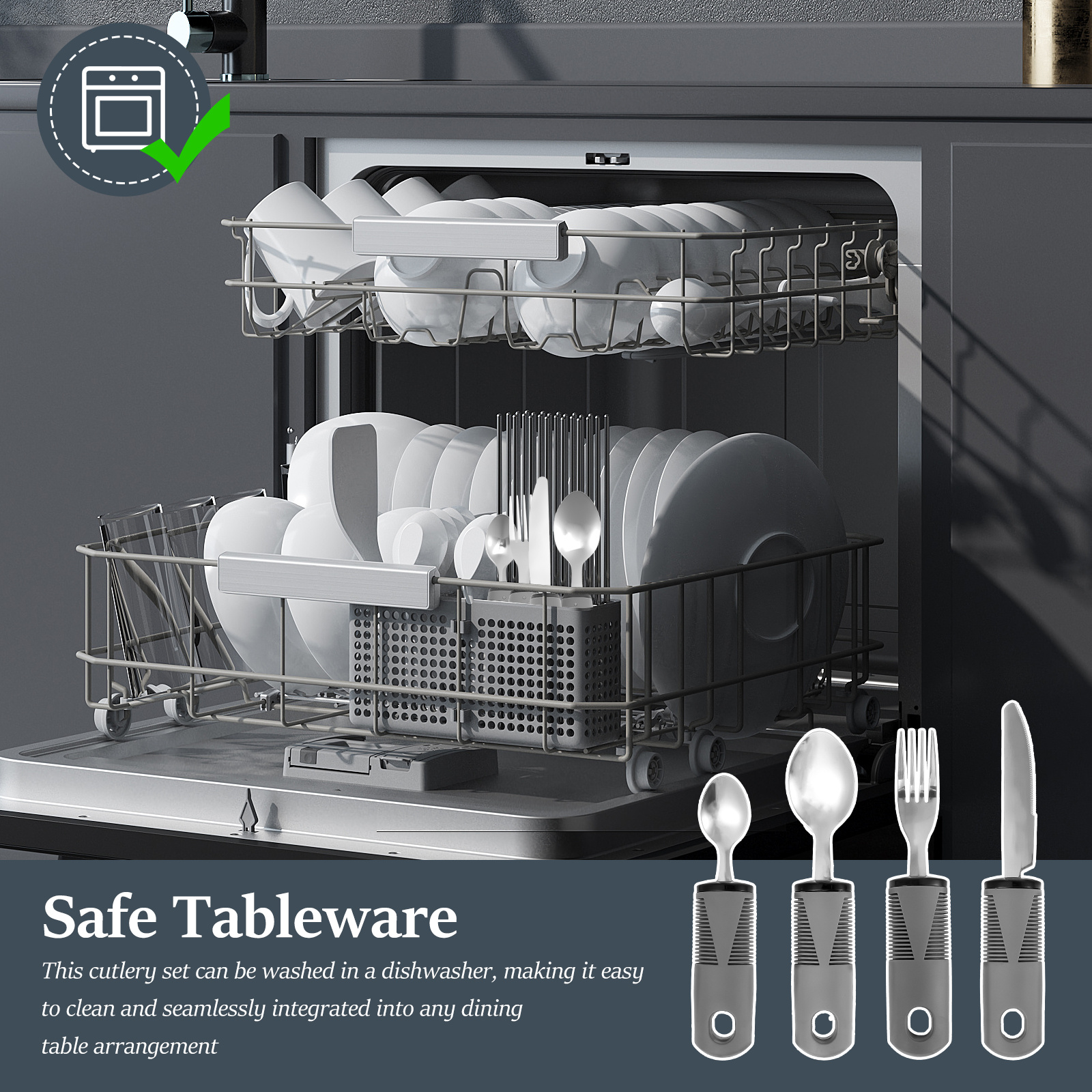 4pcs Adaptive Utensils Stainless Steel Built Up Utensils for Adults Complete Weighted Utensils Set Nonslip Easy Grip Silverware for Elderly and Persons with Shaking Hands Adaptive Utensil Set Easy Grip Silverware Set Adaptive Silverware Weighted
