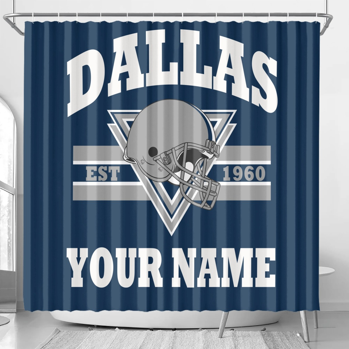 

Dallas Personalized Football Shower Curtain -, Machine Washable, Bathroom , Bathroom Accessories, Bathroom Decor, Wave Bathroom Shower Curtain Set, Waterproof Fabric Bathroom Set 12 Hooks