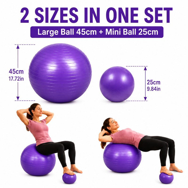 TEMU Set de Pelota de Yoga Grande de 45Cm y Mini Pelota de Yoga de 25Cm, Ideal para Entrenamiento de Core, Ejercicios de , Pilates en Casa