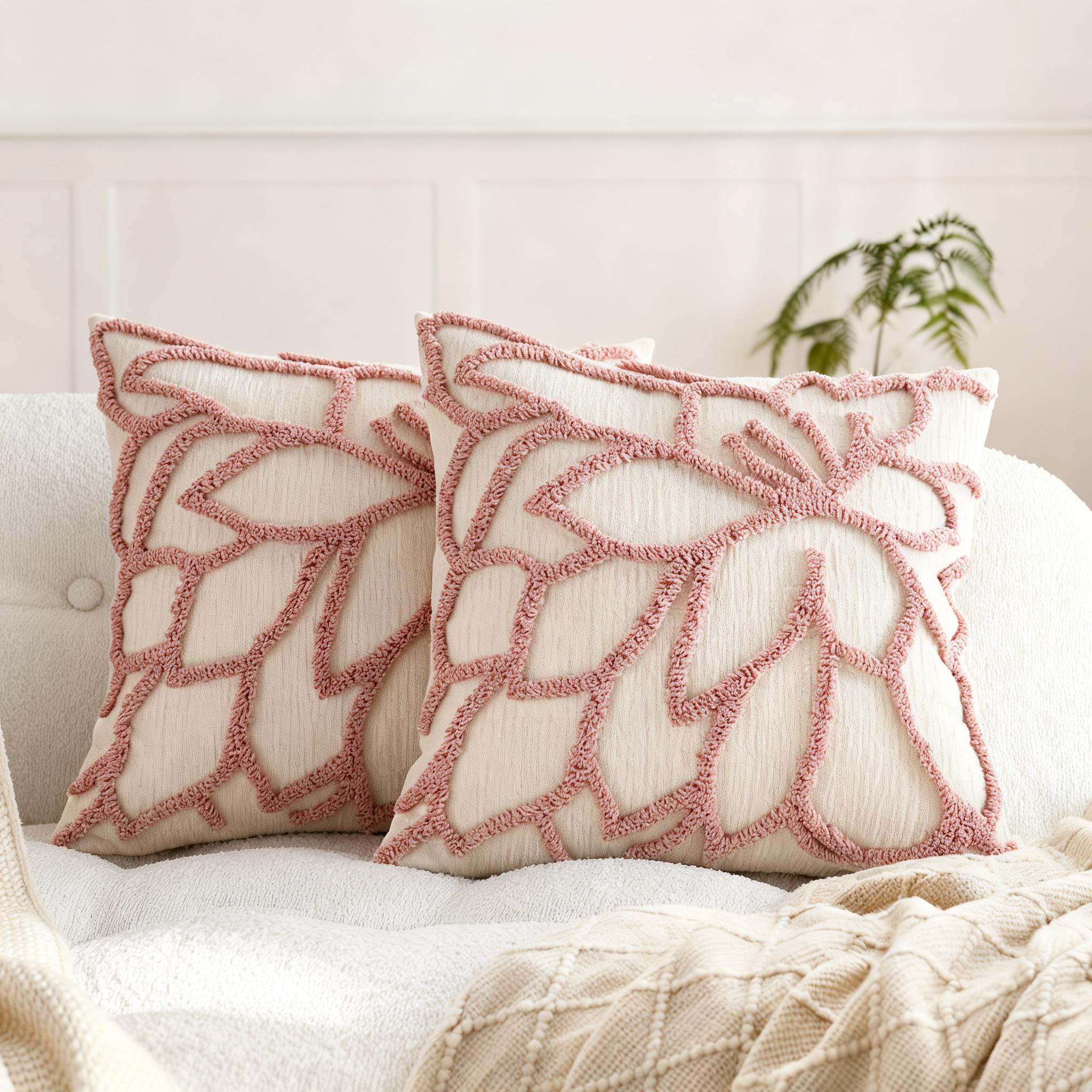2-Pack Tufted Rose Pillow Covers| Embroidered, Comfortable Polyester Covers with Geometric-Pattern, Zipper Closure, Suitable for Home/Office Use