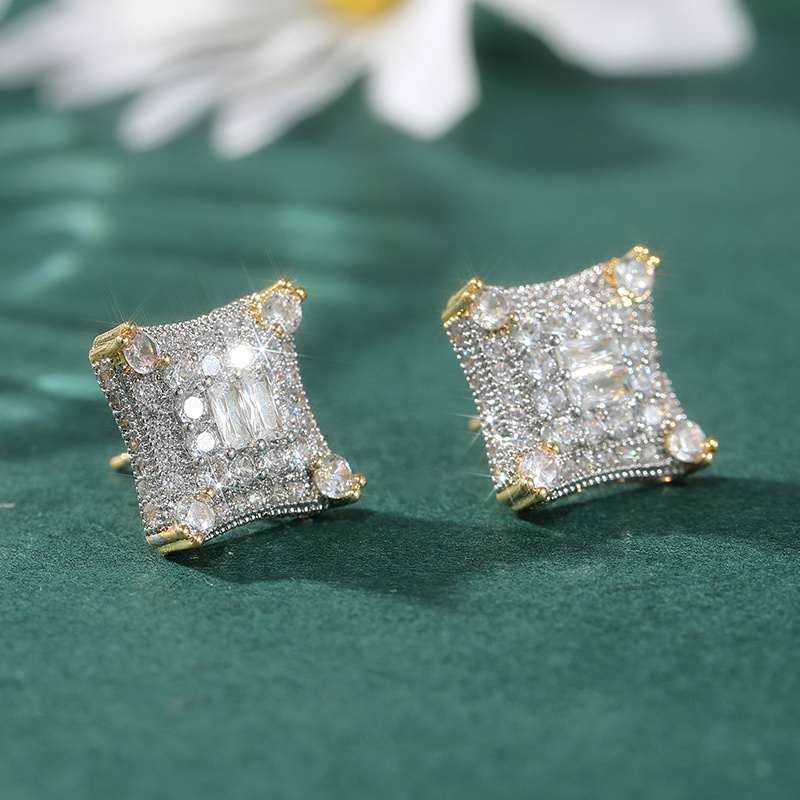 Fashionable Synthetic Zirconia Square Stud Earrings
