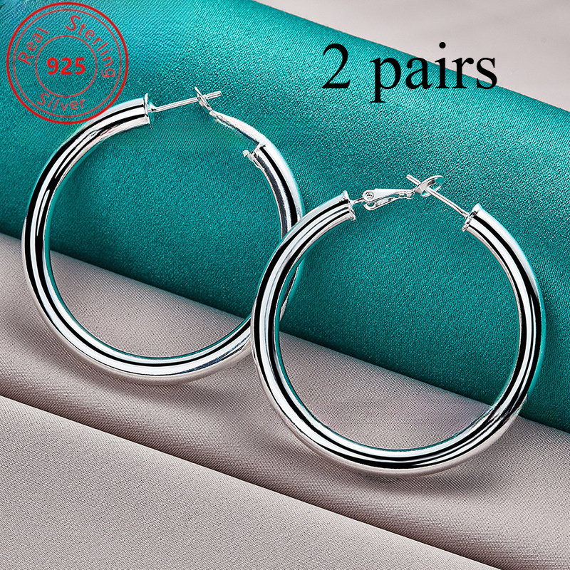 TEMU Of S925 Sterling Silvery - Glossy Cylindrical Hoop Earrings - Hypoallergenic - Stylish Minimalist Style - Perfect For Casual Attire - Perfect
