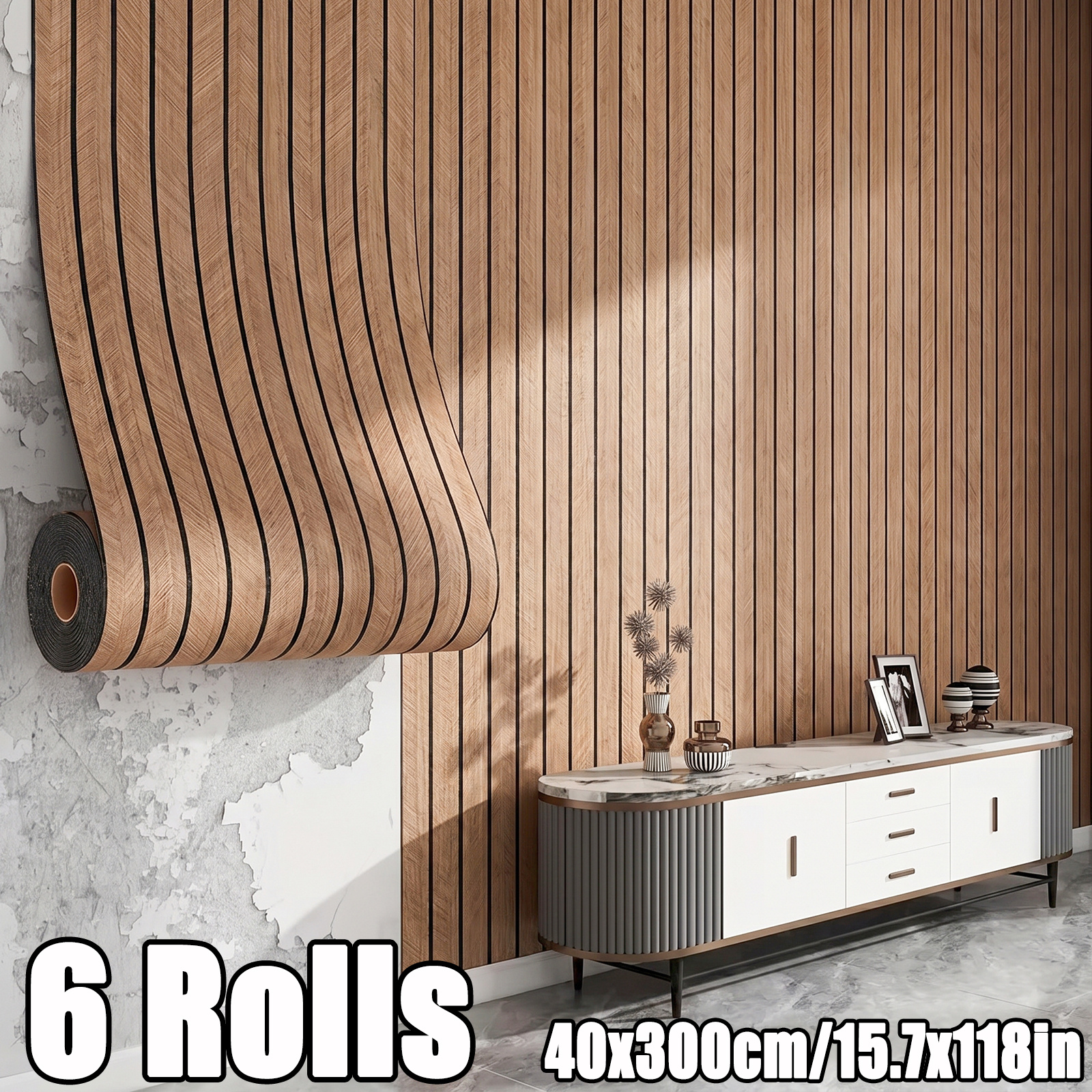 3/6rolls Self-adhesive 3d Slat Wall Panels, Thick Non-deformable Wood Grain Stickers, Waterproof Easy-install Decor For Home Waterproof & Oil-proof Wall Stickers, Home Decor Wall Decals, Renovation