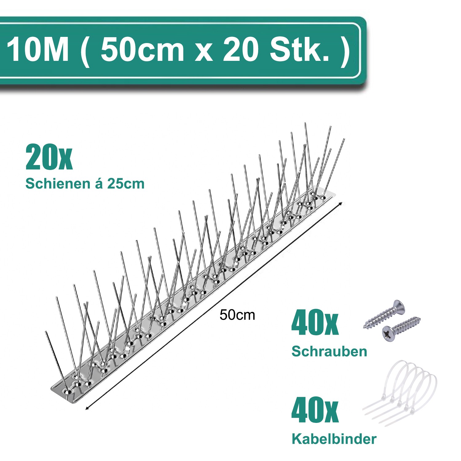 Pigeon Spikes - Pigeon & Bird Repellent - 3-row Stainless Steel Spikes - Bird Protection For Roofs