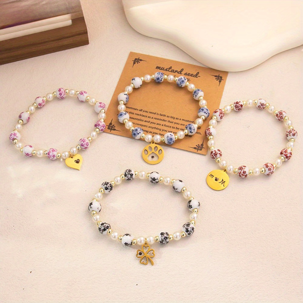 Bohemian Style Ceramic Bracelet with Flower Charms, Ideal Gift