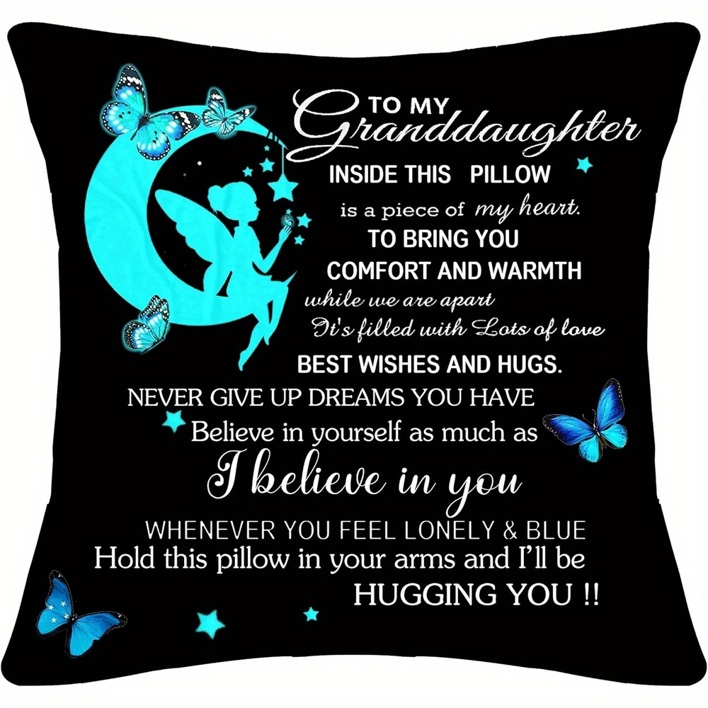 TEMU 1pc Decorative Throw Pillow Cover For Granddaughters From Grandmothers, With Inspirational Quote, Featuring Moon Fairy Single-sided