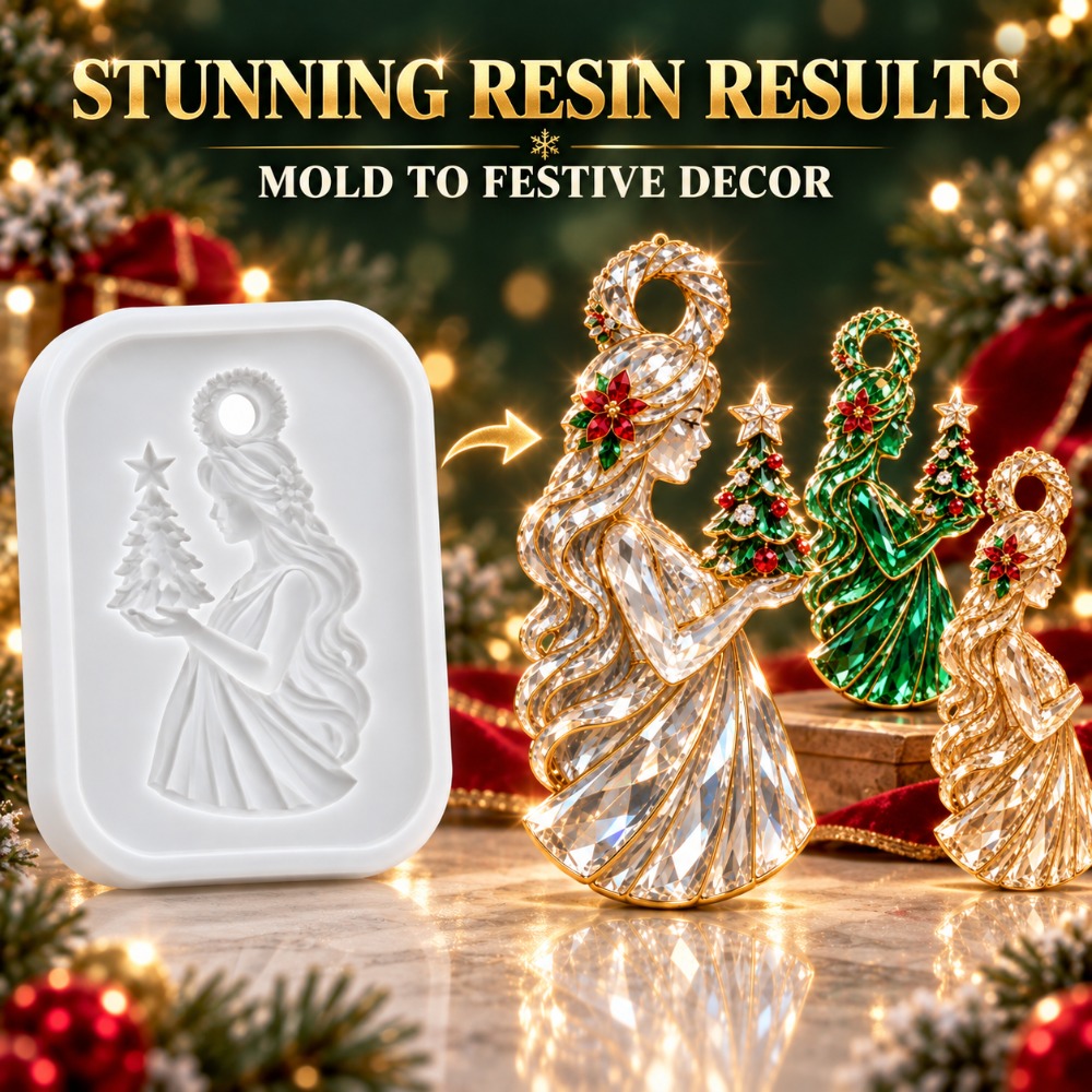 TEMU Moule en résine Fée de Noël pour moulage de résine époxy DIY, moule à ornement d'arbre en fin avec trou de suspension, non pour l'artisanat des