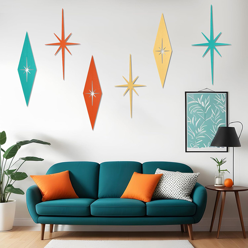 TEMU Set Of 6 Mid-century Modern Starburst Artwork - Wall Sculpture Featuring An 8-pointed Star, For Office Decoration And Holiday Touches