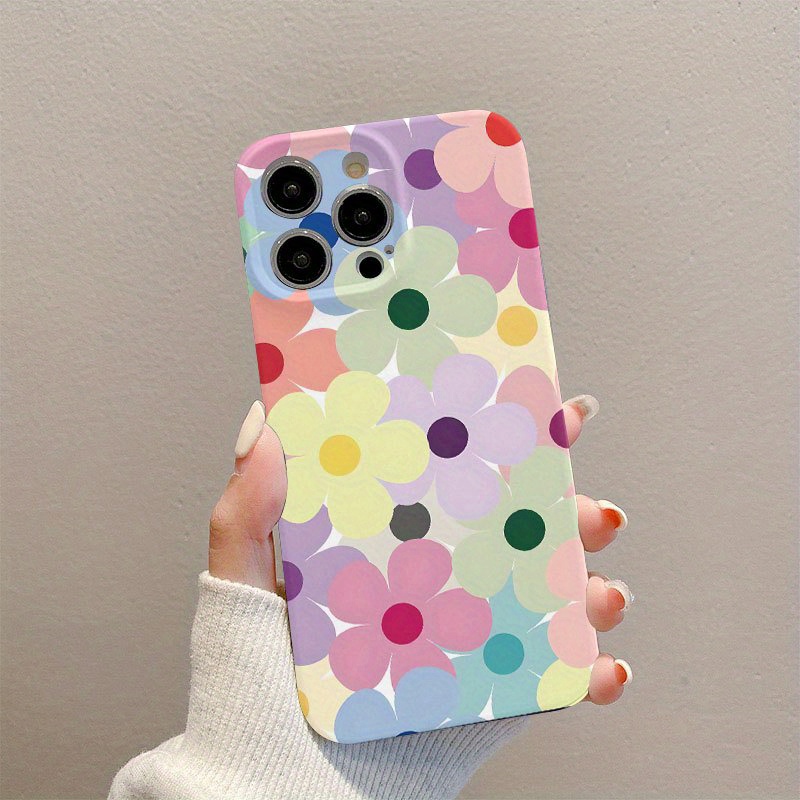 TEMU 1pc Summer Colorful Flowers Cute Slim Phone Case, All Inclusive Shockproof Hard, Phone Cover Suitable For Iphone