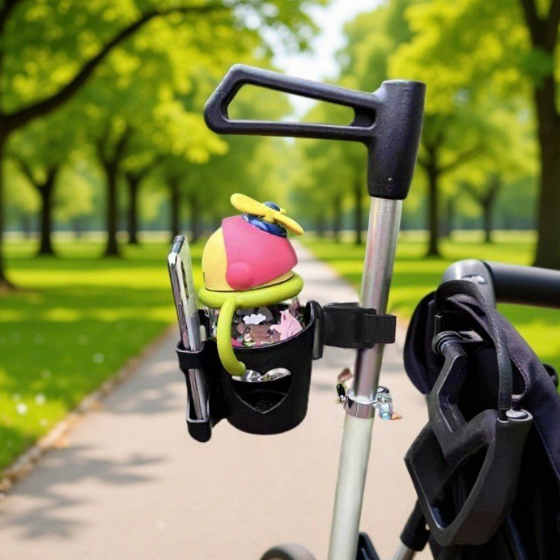 A Combined Cup Holder And Phone Mount Designed For Scooters, Featuring A Universal Fit That Works With Strollers, Bicycles, And Wheelchairs
