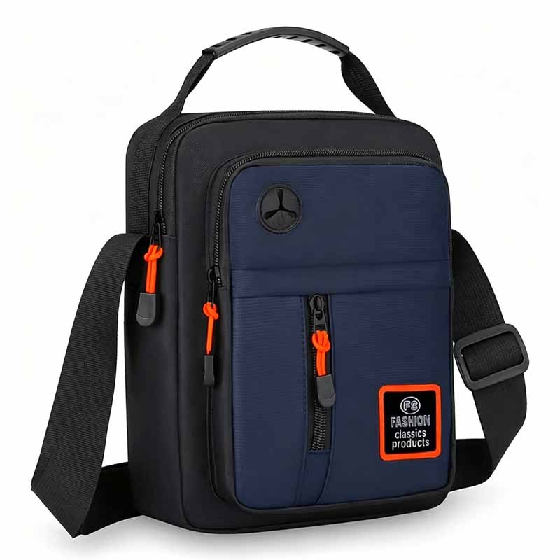 TEMU Men's Adjustable Crossbody Bag With Headphone Hole & Multi-pocket - Safety Rear Pocket, Suitable For Commuting, Travel, Street Style | Earphone