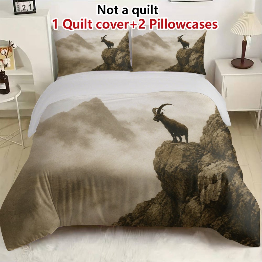 TEMU 3pcs Mountain Wildlife Print Duvet Cover 3pcs Set (1*duvet 2*pillowcases, Comforter Not Included), Nature Theme, Artistic Bedding, Soft,