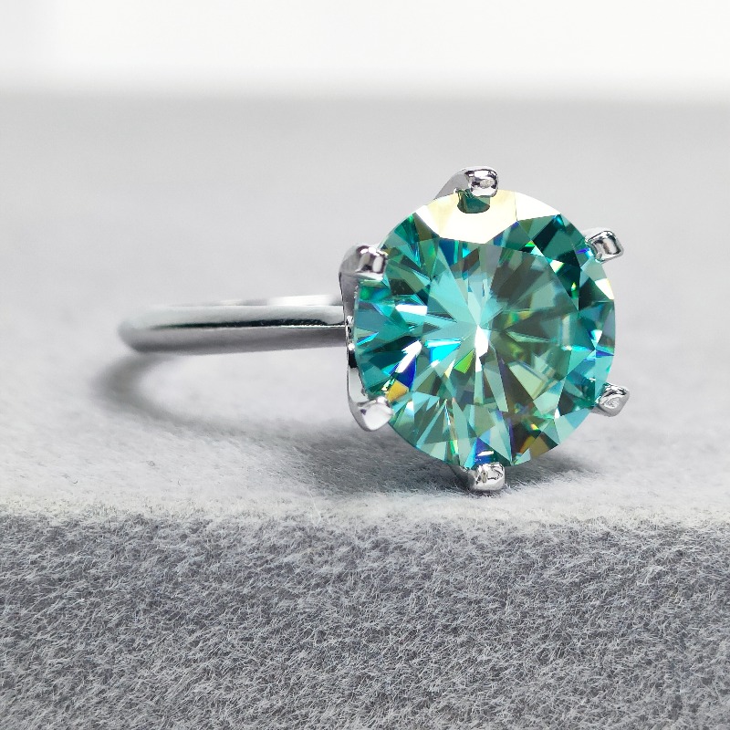Women's 5 Carat Blue Green Moissanite Ring, Birthday Gift