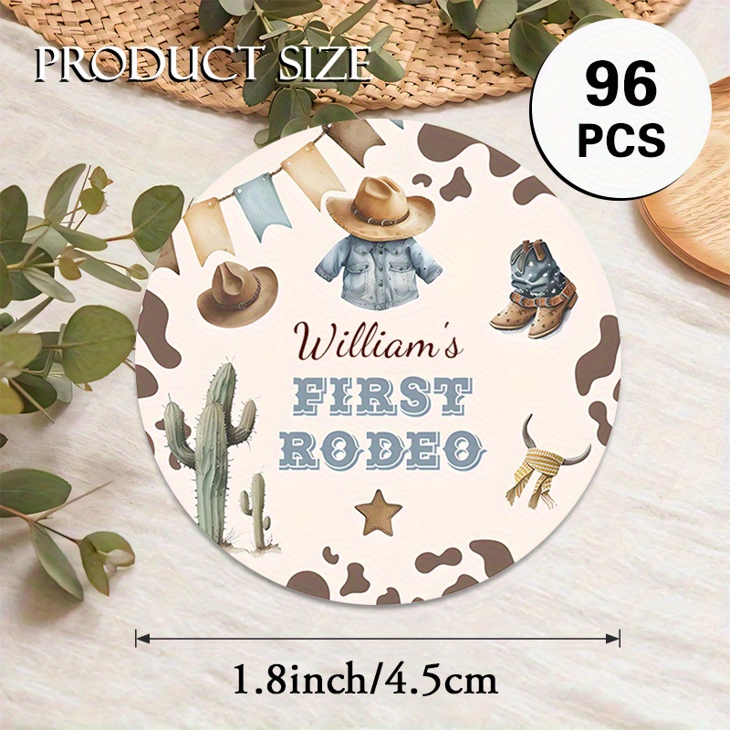 TEMU Personalized Round Stickers Available In Sets Of 48 Or 96, Featuring A Western Rodeo Theme. Ideal For Decorating For Party Scenes, Event