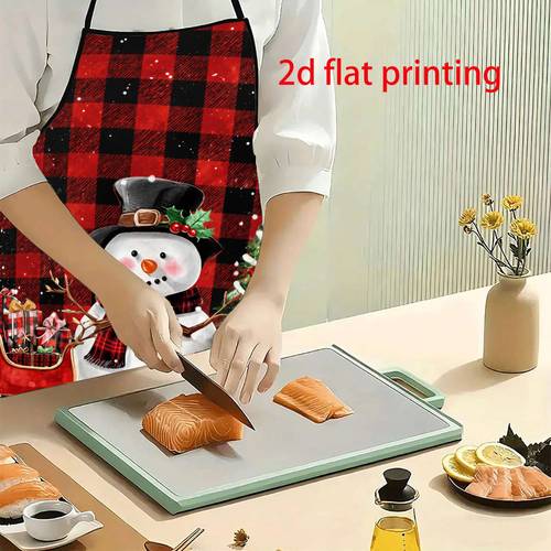 1pc 2d flat style snowman christmas tree gift pattern printed apron durable and easy to clean adjustable waistband 23 6 x 31 4 inches 20 4 x 28 3 inches polyester material unisex cooking apron