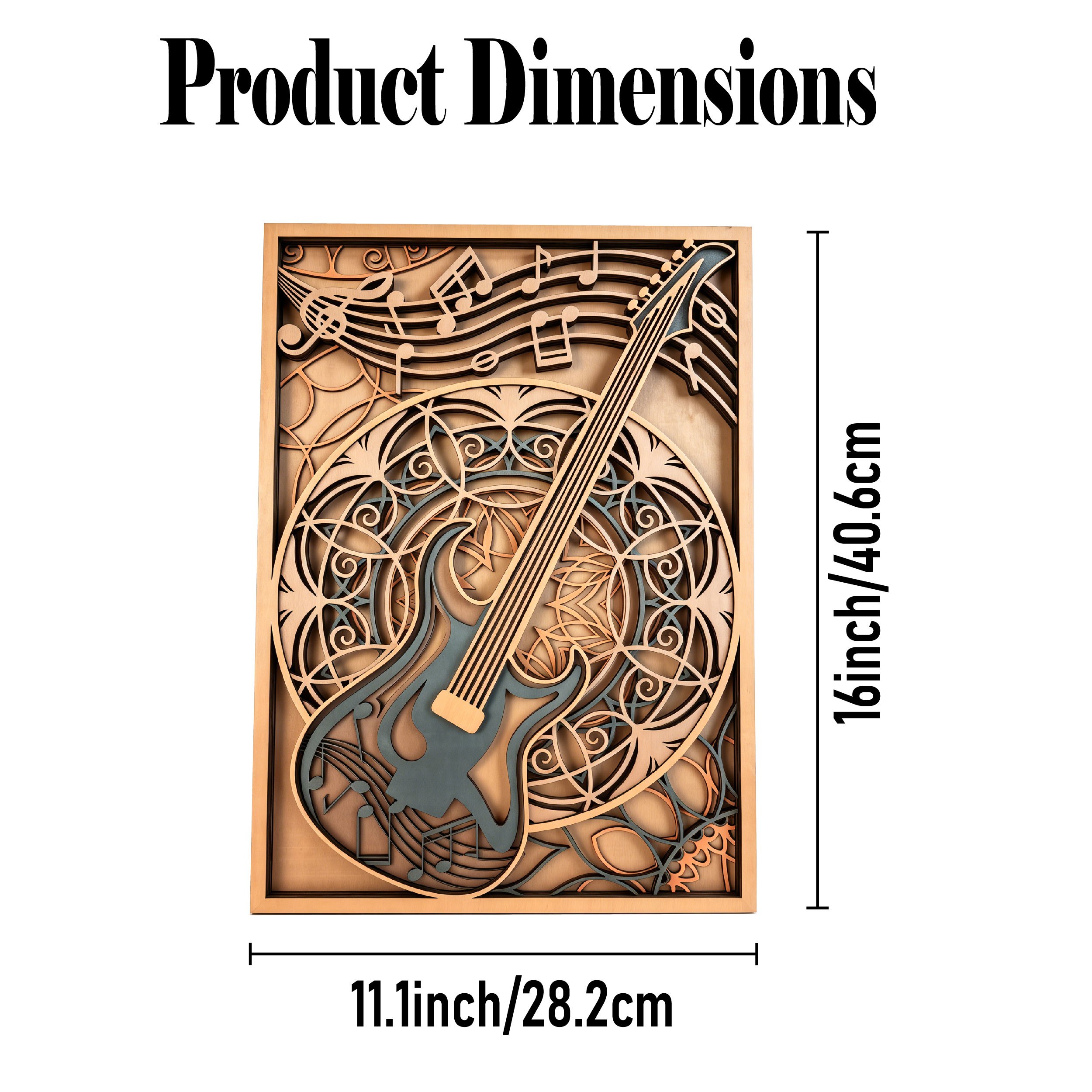 TEMU 6-layer 3d Electric Guitar Wall Sculpture - Laser-cut Wood Mandala Music Note Decor, Multilayer Boho Suitable For Bedroom, Living Room, Music