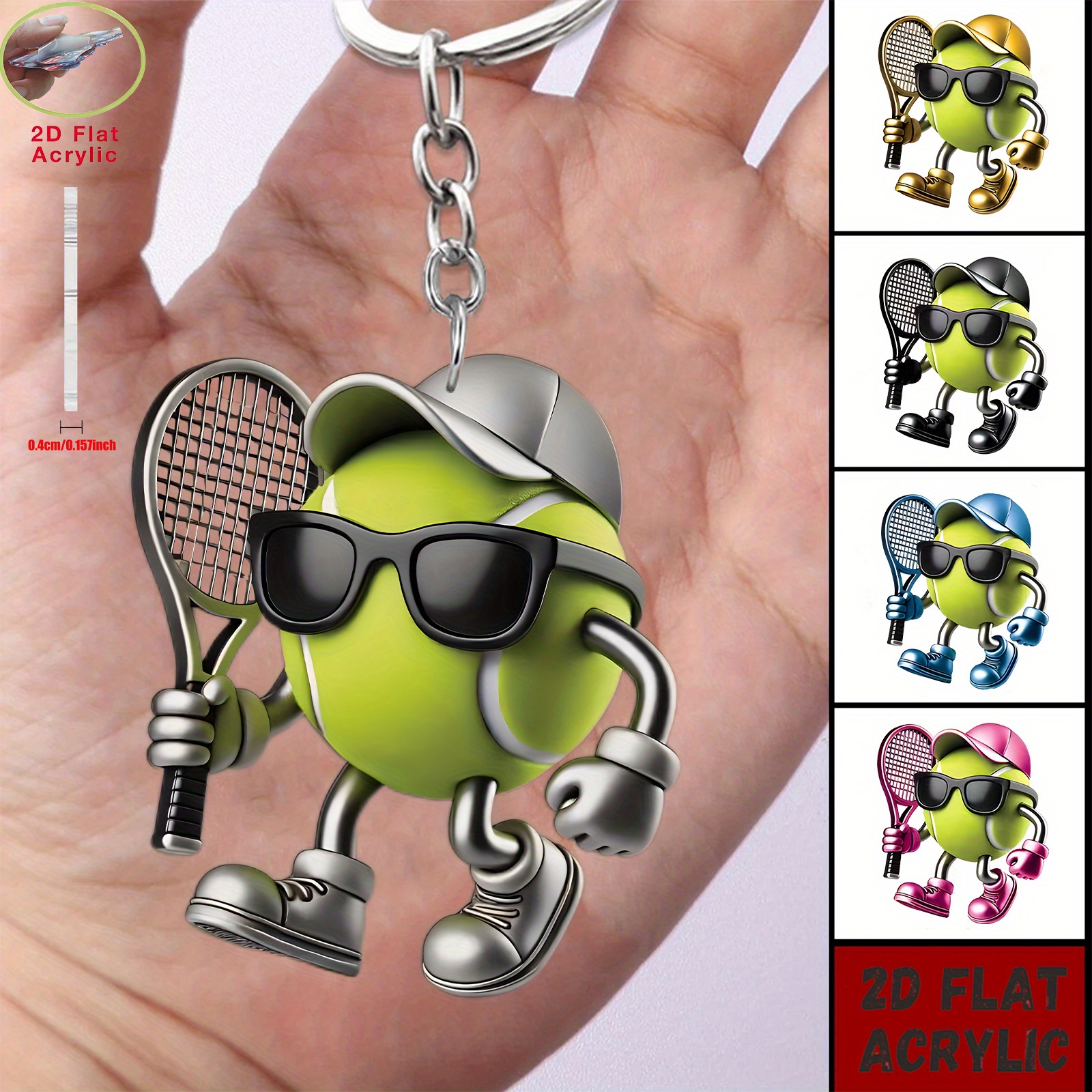 TEMU Porte-clés en acrylique plat 2D, [2D Plat] [2D Plat], avec un design plat 2D, caractérisé par une raquette de tennis mignonne, très approprié