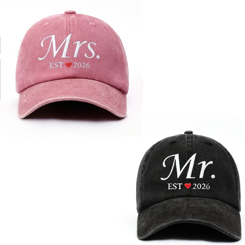 TEMU 2 stuks Fashion Koppels Baseballpetten met "Mr./Mrs. 2026" Rood Hart Embleem. De Relaxte, en Coole Vibe die Exclusief is voor Koppels is Perfect