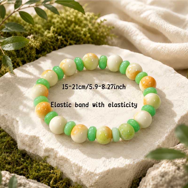 Green Marble Pattern Bead Bracelet, Bohemian Style