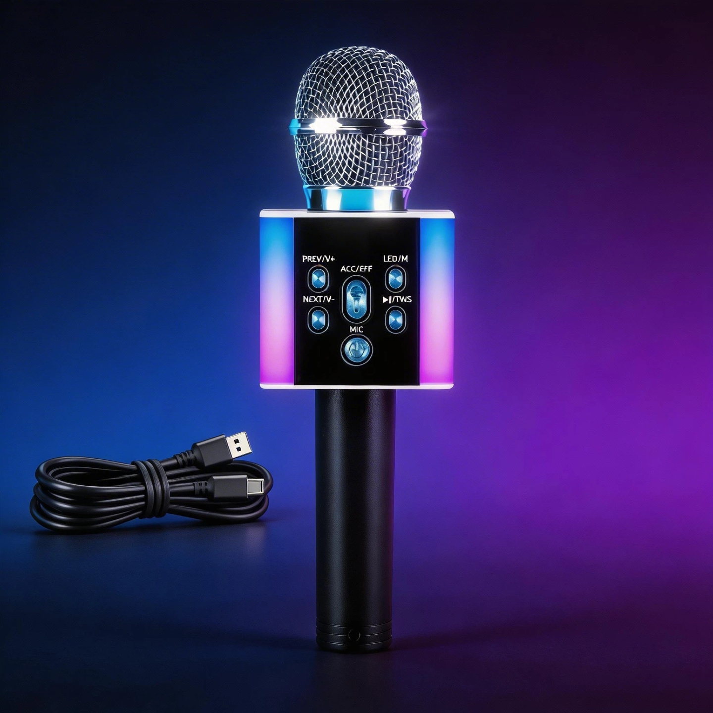 TEMU Wireless Karaoke Microphone Speaker With Colorful Led Lights And Fun Voice Changer, Karaoke, Portable Singing Mic For Parties, Travel, Car And