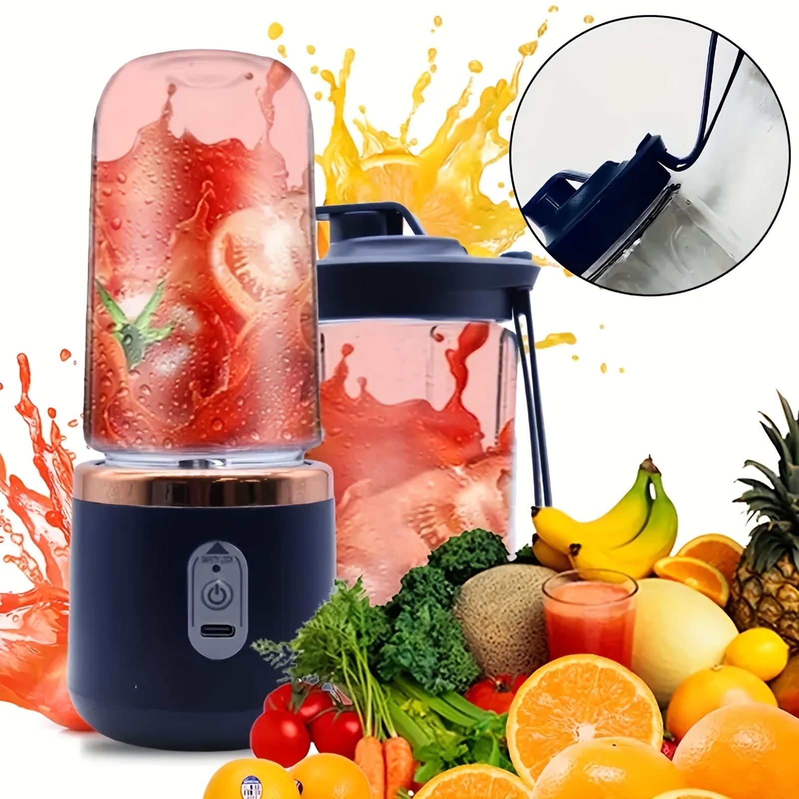Licuadora y exprimidor portátil 2 en 1 con 6 cuchillas, carga USB y diseño de doble vaso - Perfecto para hacer batidos, milkshakes y bebidas frías, lo que lo convierte en un regalo ideal para el Día de San Valentín, Acción de Gracias, Halloween, Navidad y el Día de los Padres.