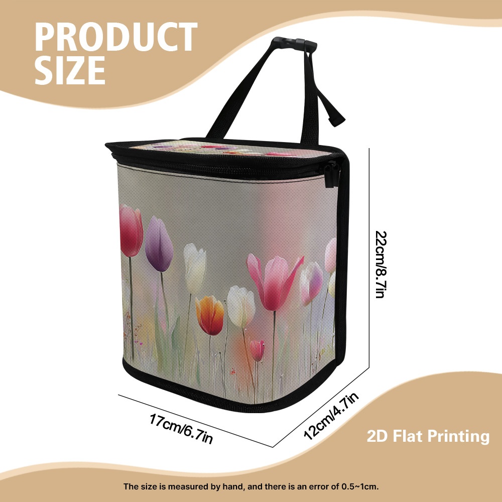 TEMU 1pc Car Hanging Garbage Bag With Lid Easter Colorful Tulip Garden Print Design, Auto Trash Seat Organizer For Suv Truck Camping Travel For Car
