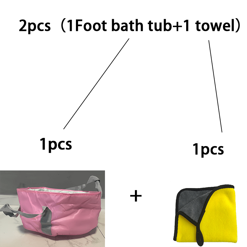 TEMU 2pcs (1pc Mini Baignoire Pliante Rose pour les Pieds avec Sac de Rangement et 1pc Serviette). Seau Pliant Portable Rose pour Tremper les Pieds