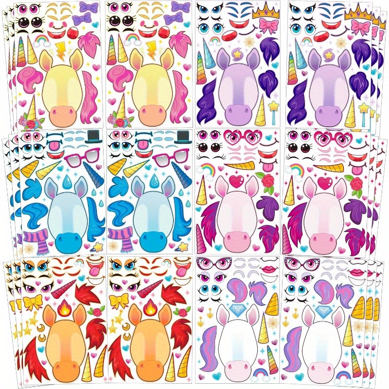 TEMU 36pcs Make A Face Stickers For Kids, Make Your Own Unicorn Stickers, Party Favors Kids Crafts, Goodie Bags Stuffers, Classroom Rewards