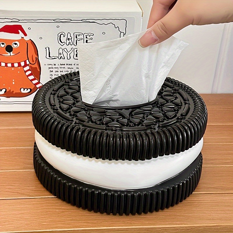 1pc creative black and white tissue box holder round resin design polished   square shape durable bathroom organizer decorative tissue cover bathroom decor creative gift idea bathroom accessories Product details 3