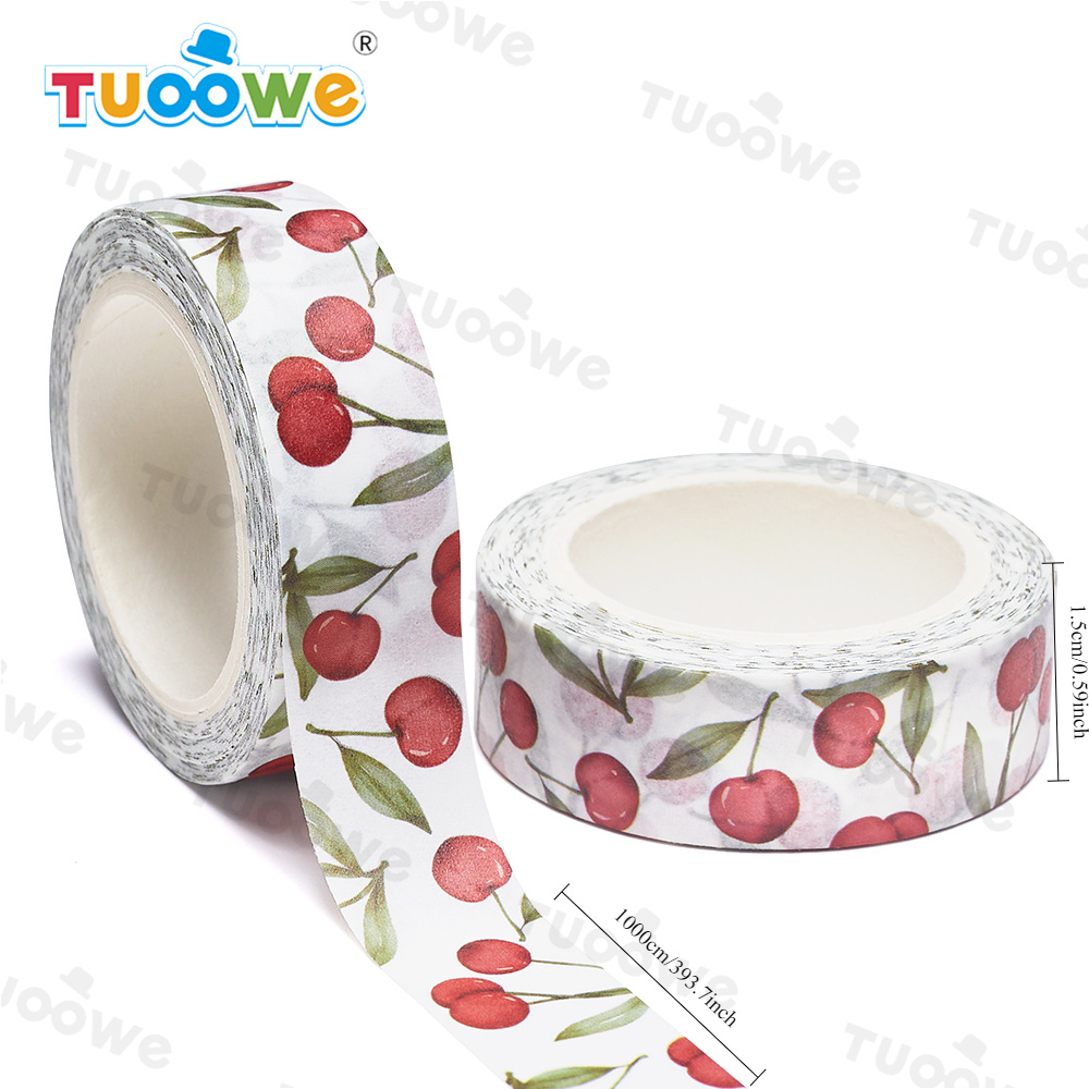 1pc Of Cherry And Green Leaf Paper Tape, Diary Sticker, Gift Wrapping Decoration Craft Tape